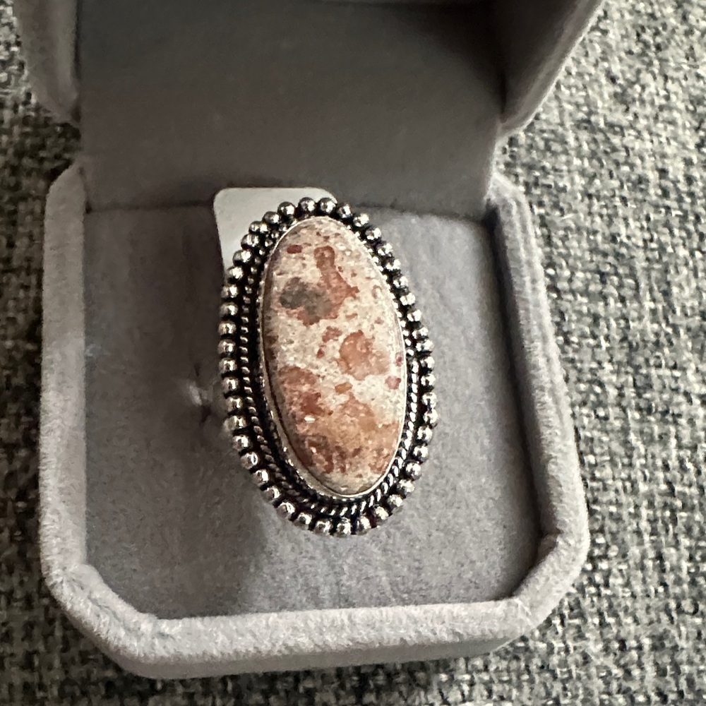Sterling Silver Oval Rosita Jasper Statement Ring - Pink Brown Stone Size 6